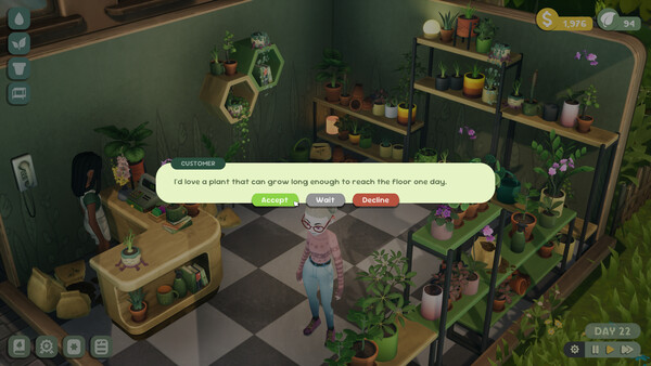 A customer in Leafy Corner asks for a plant that can grow long enough to reach the floor